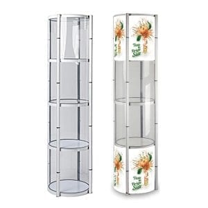 vitrine tour cylindrique pliante pour salon exposition stand