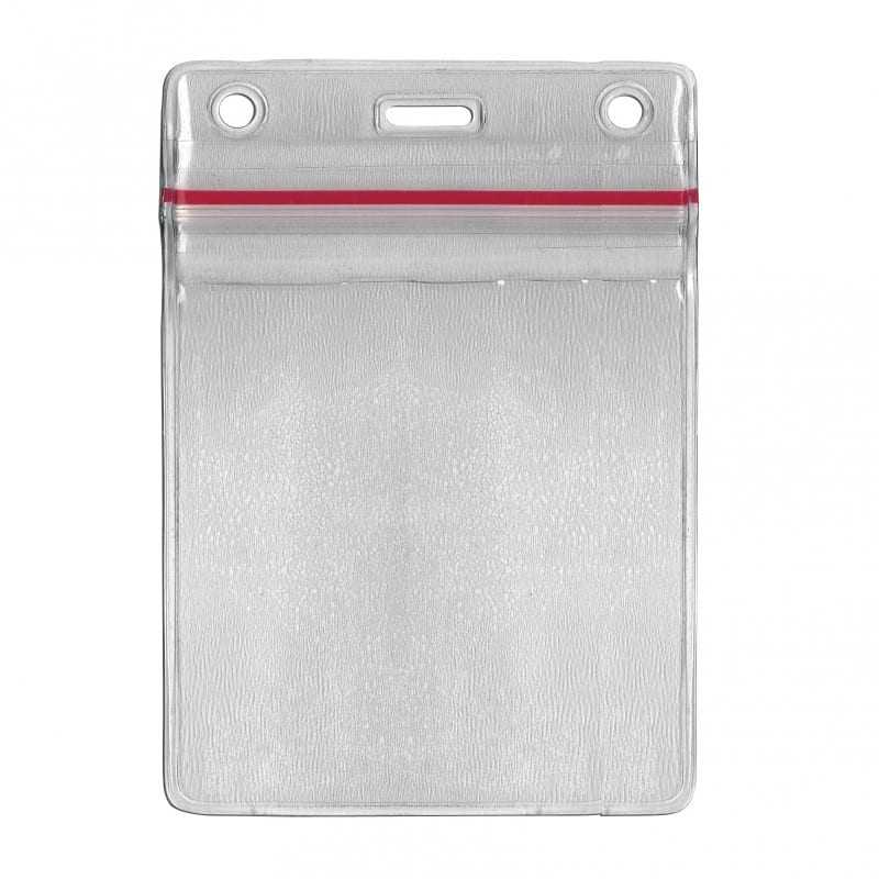 Enrouleur attache-badge en plastique avec accroche métal et lanière, blanc  translucide
