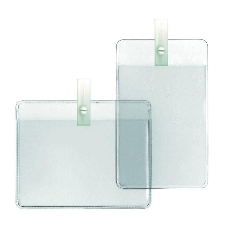 Porte-carte d'identification avec verrouillage permanent, Porte-carte  transparent horizontal, Porte-badge en plastique dur : :  Fournitures de bureau